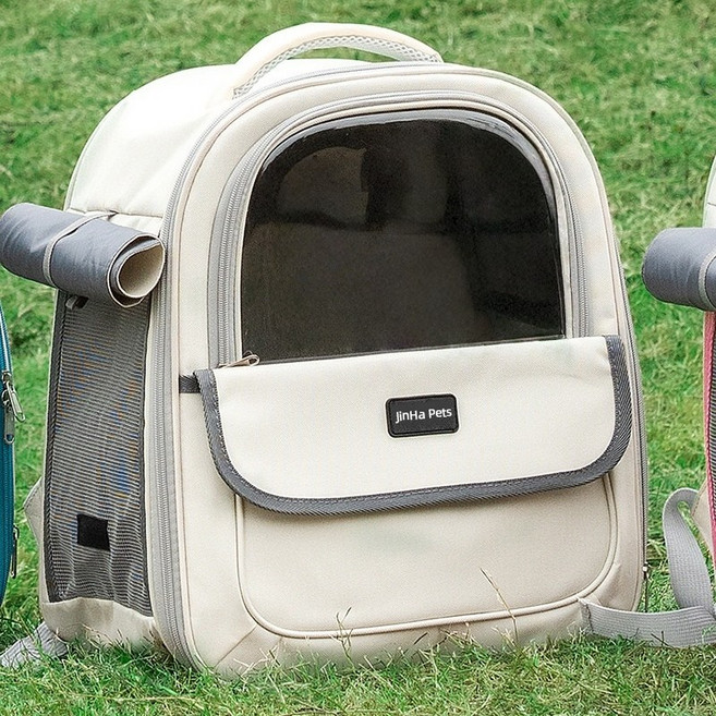 애견 백팩 고양이 외출 고양이 가방 휴대용 백팩 강아지 대용량 우주선 양면 투명 강아지 가방, 1개, 회색
