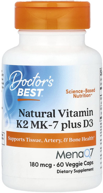 Doctor's Best 천연 비타민K2 MK-7 플러스 D3 180mcg 베지 캡슐 60정, DoctorsBest천연비타민K2MK7플러스D3180m, 1개