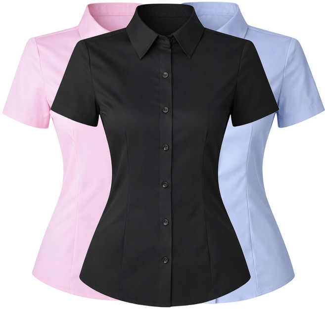 [1+1+1] 로로비 여성 슬림핏 반팔 셔츠 블라우스 기본 캐주얼 정장 카라 와이셔츠