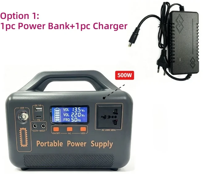 400W-500W 휴대용 파워스테이션 태양광 발전기 220V 192Wh-384Wh LiFePO4 태양광 보조배터리 캠핑 및 비상, 300W 500W, 220V용, 1PCS 500W With board