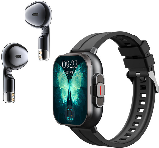 QICHU 스마트워치 +블루투스 이어폰 내장 풀터치스크린/블루투스통화/한글지원D8, 블랙B, 5.056cm, 블루투스