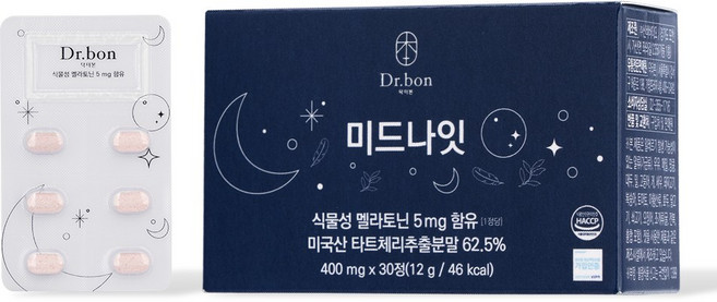 닥터본 식물성 멜라토닌 고함량5mg 미국산 타트체리 인증 1개 30정, 1세트