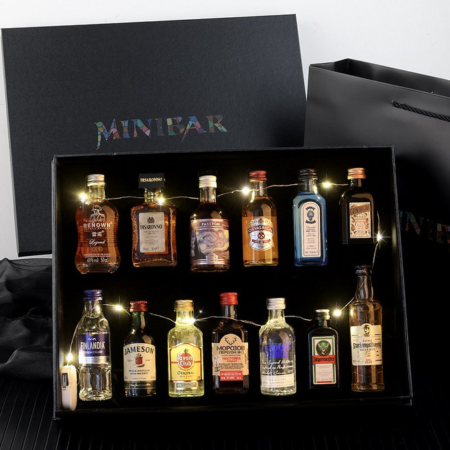 미니 위스키 선물 미니어처 세트 술병 진열대 양주 술 소품 집들이선물 13병 보드카, 13병 선물 상자+선물 가방+조명 A