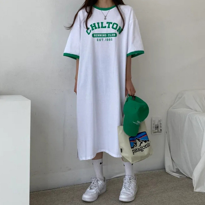 탑트레일 빅사이즈 투톤 반팔 원피스 임부복원피스 편한원피스 오버핏원피스