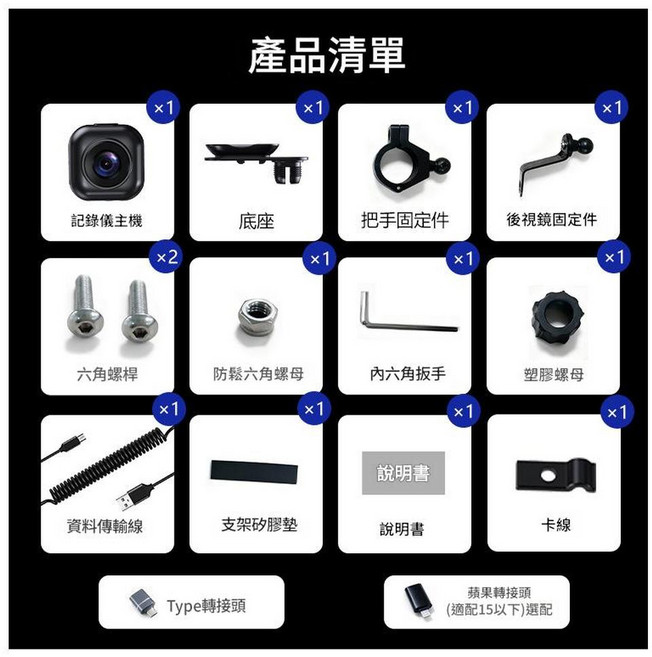 騎乘記錄儀 L5 130°廣角鏡頭 碰撞緊急錄影, 摩托車支架記錄儀含32GTF卡, 如圖