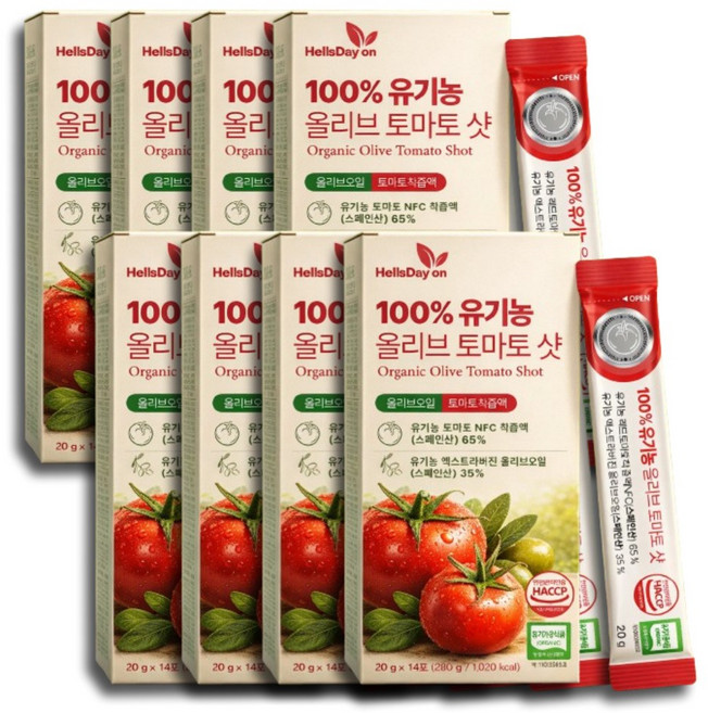 유기농 토마토즙 스틱 식약처 HACCP 인증 NFC 착즙 프리미엄 엑스트라버진 올리브오일 100%, 112개, 20g
