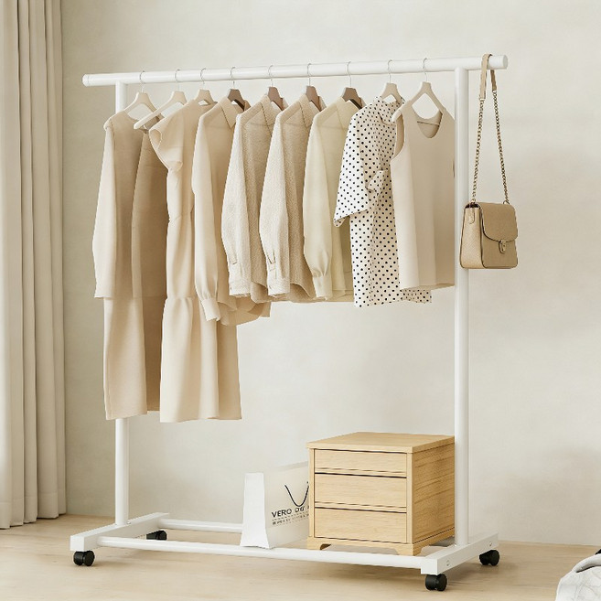 명신 키키 튼튼한 스탠드 옷걸이 가정용 이동식 행거, 하얀색