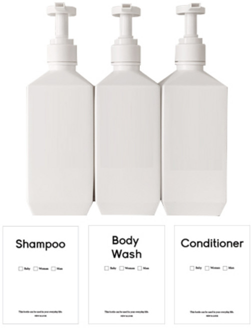 뉴앤룩 폴리공병 디스펜서 600ml 3p + 스티커3종, 화이트, 3개