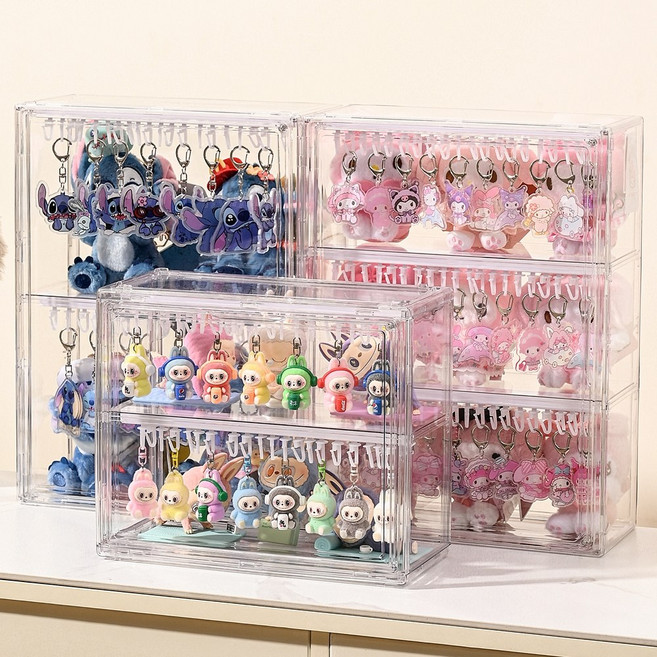 키링 보관함 투명 인형 가챠 진열대 거치대 케이스 정리함, 1개