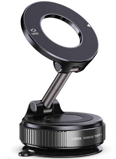 차량 휴대폰거치대 360도 회전 진공 강력 자석 거치대 세이프 차량 거치대 흡착식, 블랙, 1개