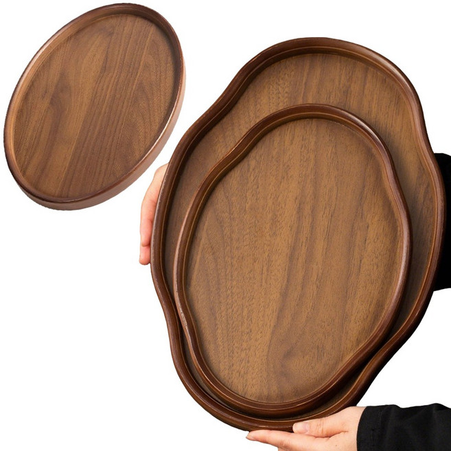 NUTRIVIO 나무트레이 호두원목 불규칙 대나무쟁반 액세서리쟁반 과일 카페트레이 혼밥 1인 우드트레이, 1개, 타원형