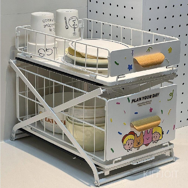 주방 2단 수납선반 에우셉, 화이트 2단 40cm (스티커X)