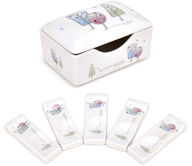 토탈하우스 골든벨 아이스크림트리 도자기 수저받침 5P (8280) + 사각수저받침함 (8396) 수저받침케이스와 수저받침5P가 한세트, 1세트, 아이스크림