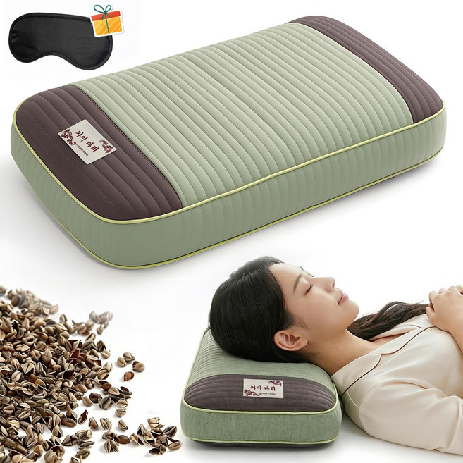 CozyLab 메밀 경추베개 순면 사각 수면 베개 소프트 스트라이프, 1개, 그린그레이