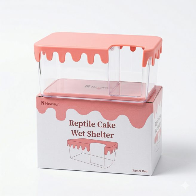뉴런 파충류 습식은신처 사각 게코산란통 NR-B6 케이크중사이즈 레오파드게코 크레, 1개, 파스텔 레드