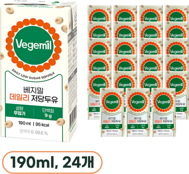 베지밀 데일리 저당두유, 190ml, 24개