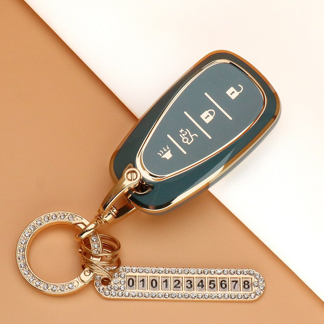 카스타 스마트 키케이스 키커버 TPU 키홀더 차 키커버 호환 트랙스 크로스오버 더뉴 크루즈 트레일블레이저 더뉴 말리부 더뉴 아베오 이쿼녹스 볼트EV, TC-04, 골드_그레이블루