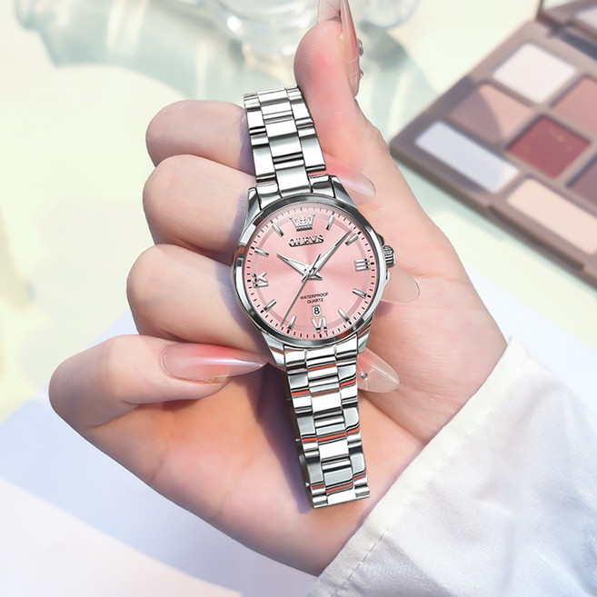 OLEVS 여성손목시계 정품쿼츠 럭셔리 명품 워터프루프 야광 일력 메탈시계