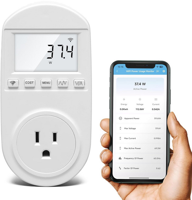 WiFi 전력 사용량 모니터링 소음 경보 기능이 있는 Zuomeng 플러그인 측정기 냉장고 소비량 및 전기 요금 통계, 1