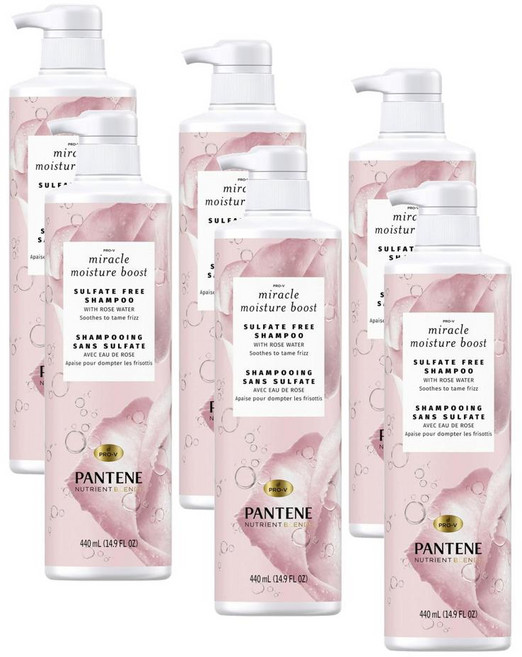 팬틴 미라클 모이스처 부스트 샴푸 위드 로즈 워터 Pantene Miracle Moisture Boost Shampoo with Rose Water, 6개, 440ml