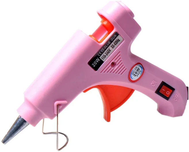 20W 미니 핫멜트 글루건 EU 전기 DIY 산업용 가정용 수리 도구 (열 온도 조절 기능 포함), [01] 20W, [01] Pink glue gun, [02] EU, 1개