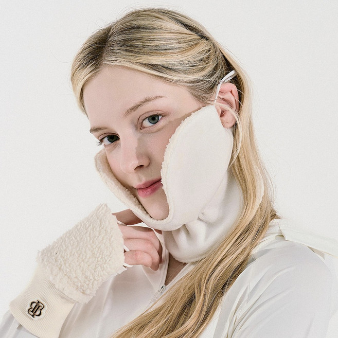 베일리화이트 여성 방한 마스크 기모 양털 볼마스크 겨울 골프 등산, 1개, 아이보리