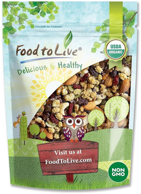 Food to Live 생 Munchies 스낵 믹스 0.5kg1파운드 프리 카카오 닙 건포도 아몬드 캐슈 호두 구기자 뽕나무 호박씨 포함 237540, 8 Ounce (Pack of 1)