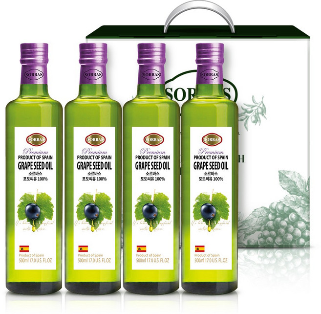 [선물포장] 소르바스 포도씨유 500ml, 4개