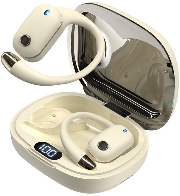 OGIVA 블루투스 이어폰 무선 귀걸이형 노이즈 캔슬링 고음질 방수 오픈형 C타입 러닝 헤드폰, 베이지, H06