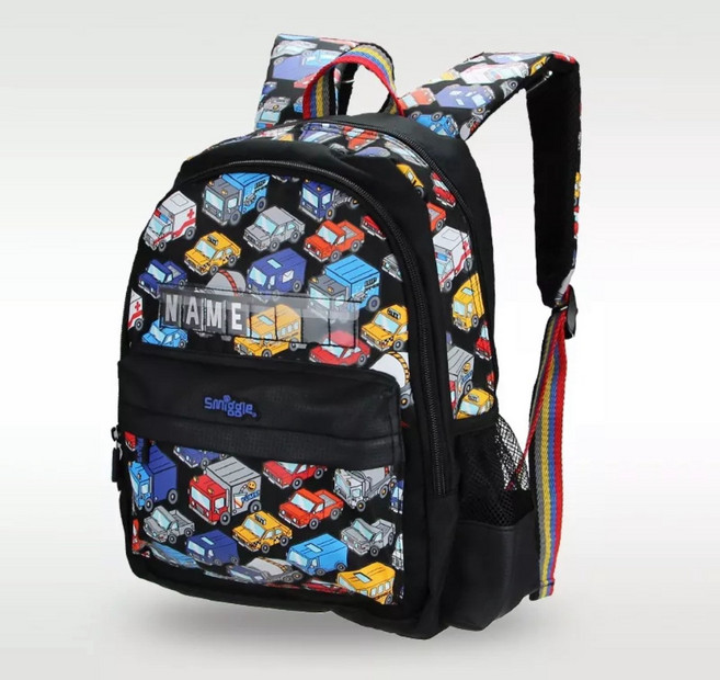 Smiggle 汽車圖案兒童背包, 小汽車黑