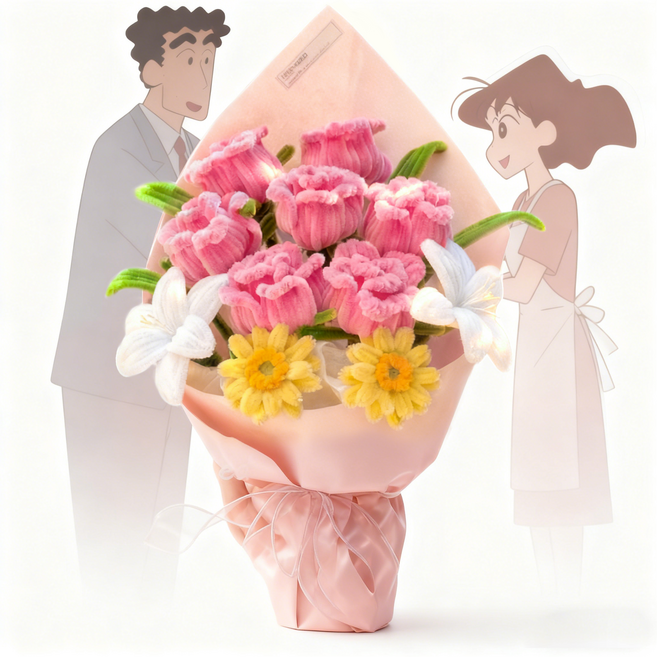 LOTUSNEX [영원한 사랑의 선물] 시들지 않는 트위스트 스틱 장미 꽃다발 완성품 - 프리미엄 증정, 완제품 꽃다발+(선물세트 포함하지 않음)