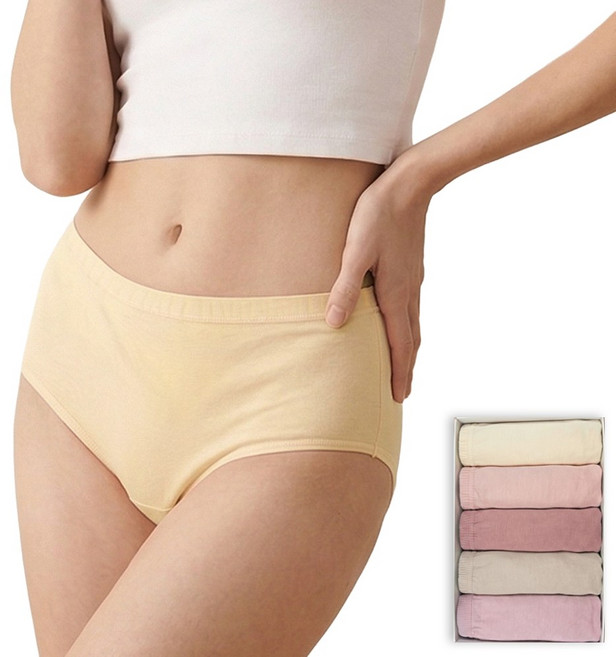 BYC 5매입 순면 100% 여성 면팬티 하이웨스트 여자 속옷 면 위생 팬티 세트