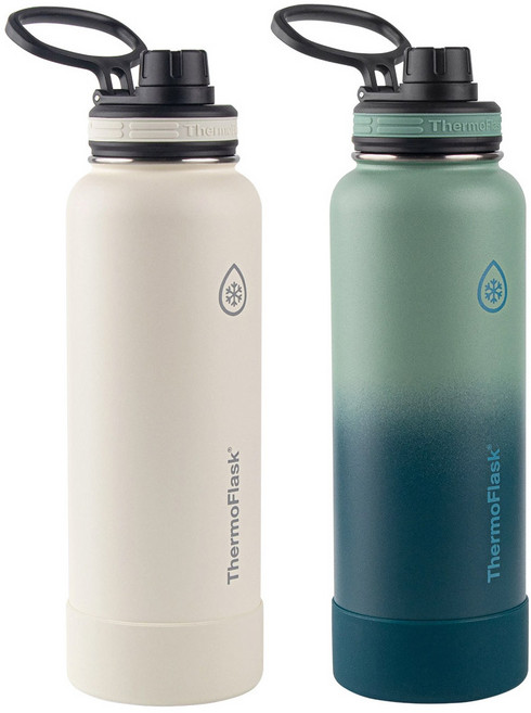 [코스트코] 써모플라스크 보온병 세트 1.2L x 2개 /24시간보냉 12시간보온/ BPA FREE 스테인리스 스틸 이중벽 진공 단열 미끄럼방지용 바닥커버 포함/ 대용량텀블러, 화이트&그린