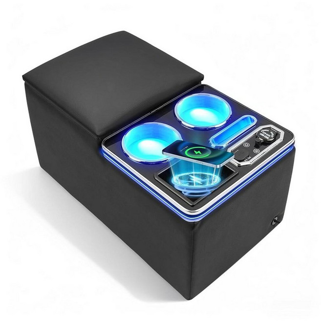 SILIVN 센터 콘솔 빠른 휴대폰 충전이 가능한 범용 벤치 시트 뒷좌석 자동차 오거나이저 컵 홀더 및 홀더가 있는 콘솔 123253, Wireless Center Console