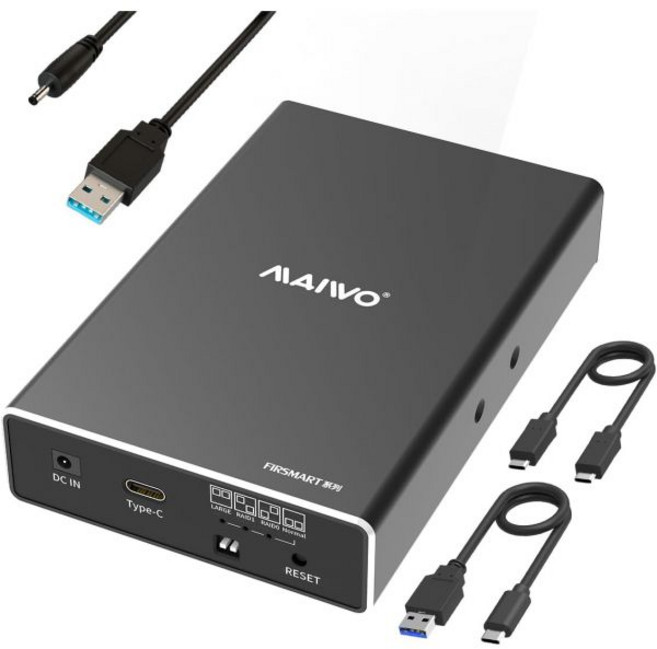 마이워 하드 드라이브 레이드 인클로저 듀얼 베이 2.5인치 SATA SSD HDD용 USB 3.1 GEN 2 10Gbps UASP 지원 RAID 0/1/JBOD/PM 16테라바, K25272C, 1개