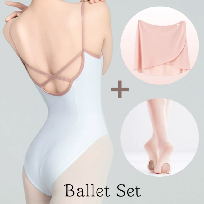 마니르 성인 발레 취미발레 레오타드+랩스커트+홀타이즈 세트(브라패드 포함)