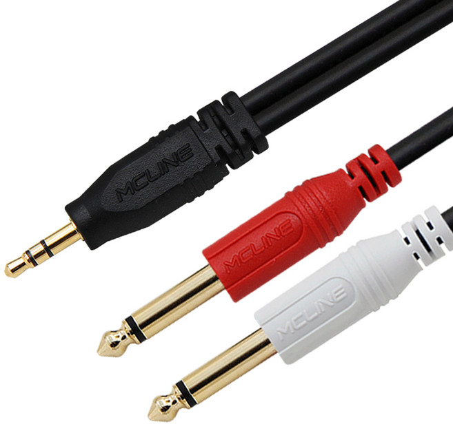 맥라인 ST 3.5mm to 2 모노 6.3 (TS 5.5) 스테레오 PC 스마트폰 앰프 스피커 오디오 케이블 McLine MC-PA05, 1.5m, 1개