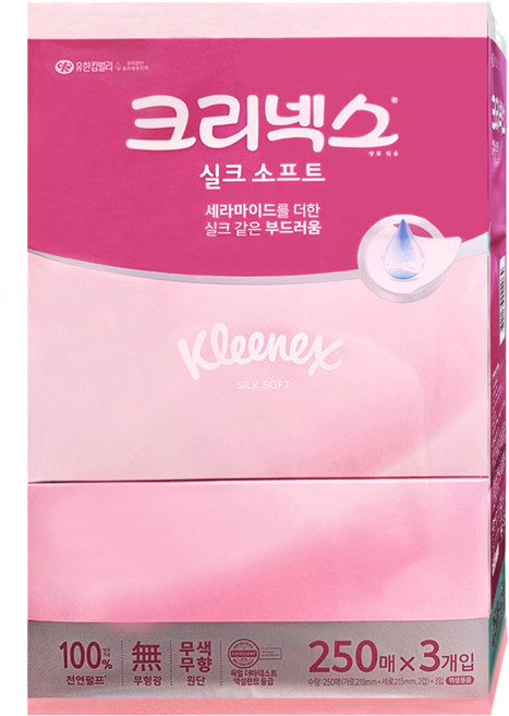 크리넥스 실크 소프트 플러스 미용티슈 2겹, 250매, 18개
