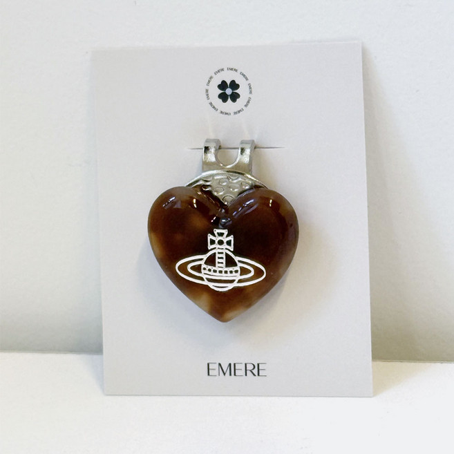 비비안 하트 골프 볼마커 자석 햇클립 세트 골프용품, 브라운, 1개