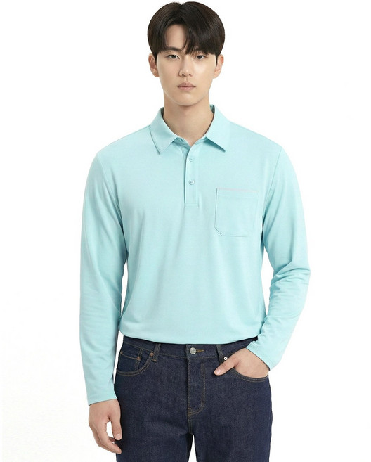 콜핑 남성 시원한 골지 조직감 옆트임 등산 긴팔 카라 티셔츠