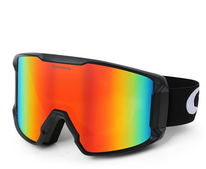 오클랜즈 프리미엄 스키 고글 S7 + 하드케이스 + 클리너겸용파우치, 블랙프레임 + 레드밀러렌즈, 1개