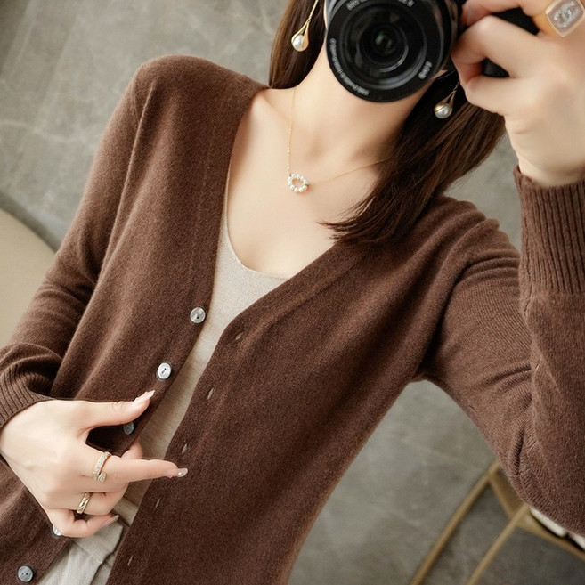 인투조이 여성용 브이넥 긴팔 스웨터 니트 가디건 봄 가을