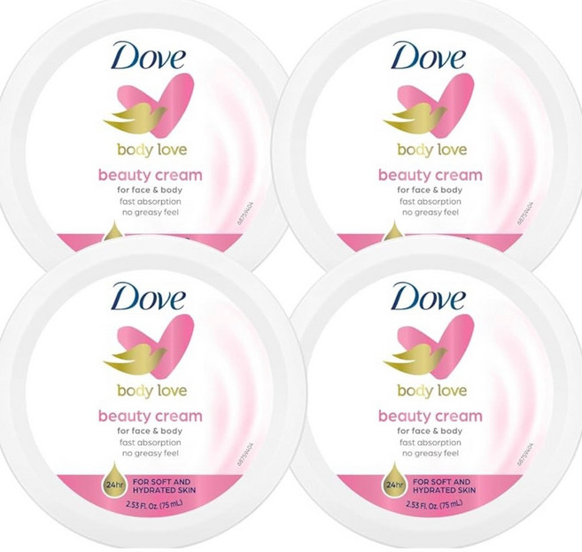 Dove 바디 뷰티 크림 24시간 보습 영양 바디 케어, 4개, 75g