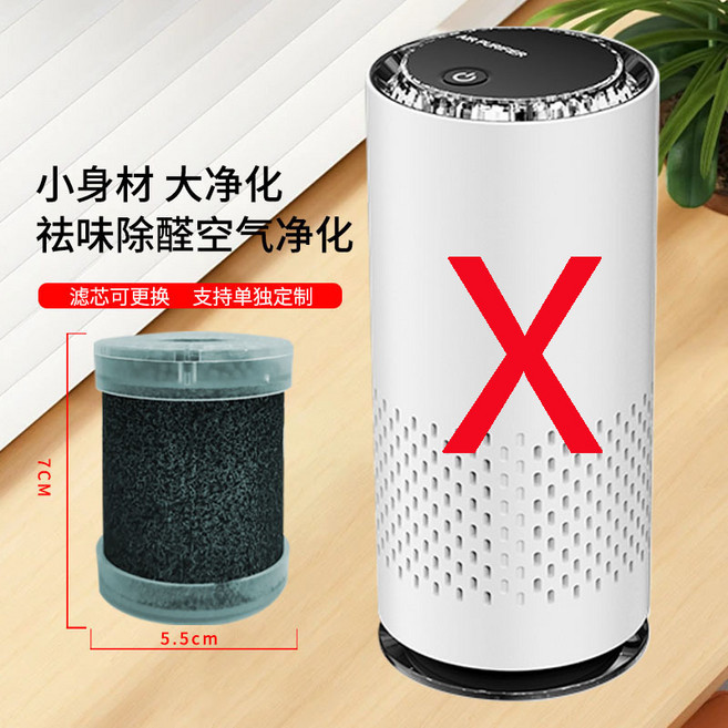 空氣淨化器 負離子除甲醛除煙味 車用家用小型淨化機, 1個, 黑色(單個過濾芯)