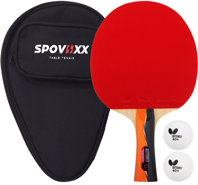 버터플라이 탁구라켓 쉐이크 핸드 양면 카본 NAKAMA S-1 + 스포빅스 케이스