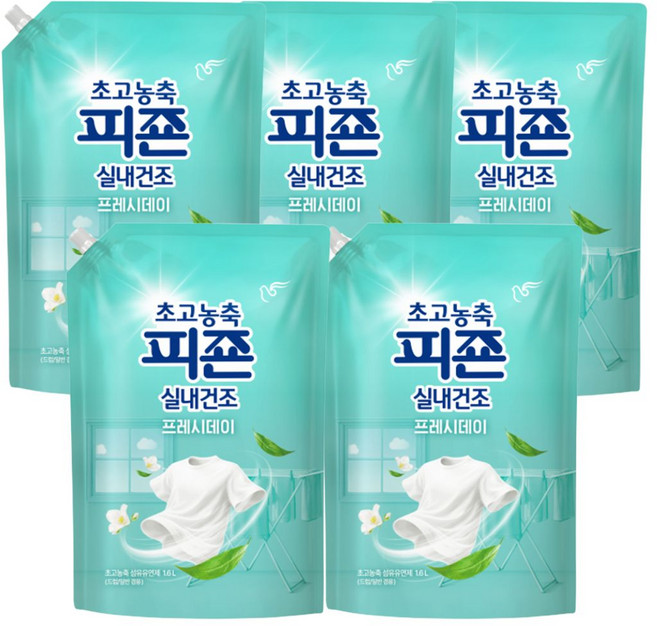 피죤 초고농축 섬유유연제 실내건조 리필 프레시데이, 5개, 1.6L