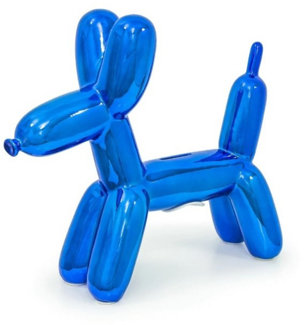 [기간할인] 벌룬 빅 도기 머니 뱅크 - 강아지 저금통 세라믹 재질 저금통 (실버 골드 핑크 블루), 블루