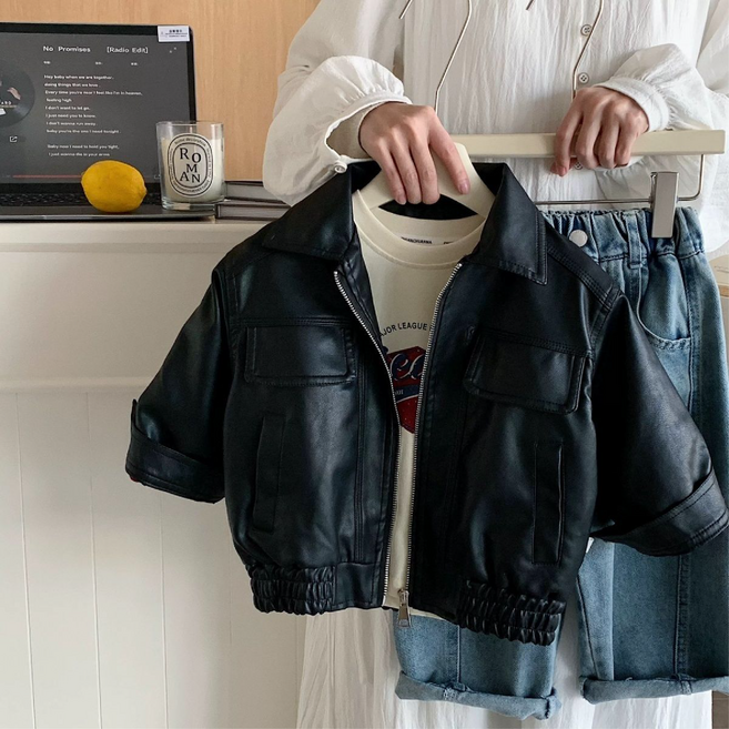 레더집업자켓 키즈 유아동 가죽점퍼 카라 라이더자켓 간절기 아우터