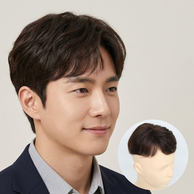 [M2054] 뒷가마커버 정수리커버 남자부분가발 인모100%, 자연갈색, 1개