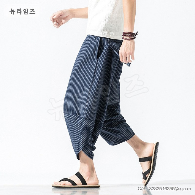 남성 7부 팬츠 여름 남성 와이드 빅 사이즈 스트라이프 팬츠 뉴타임즈 R229A186